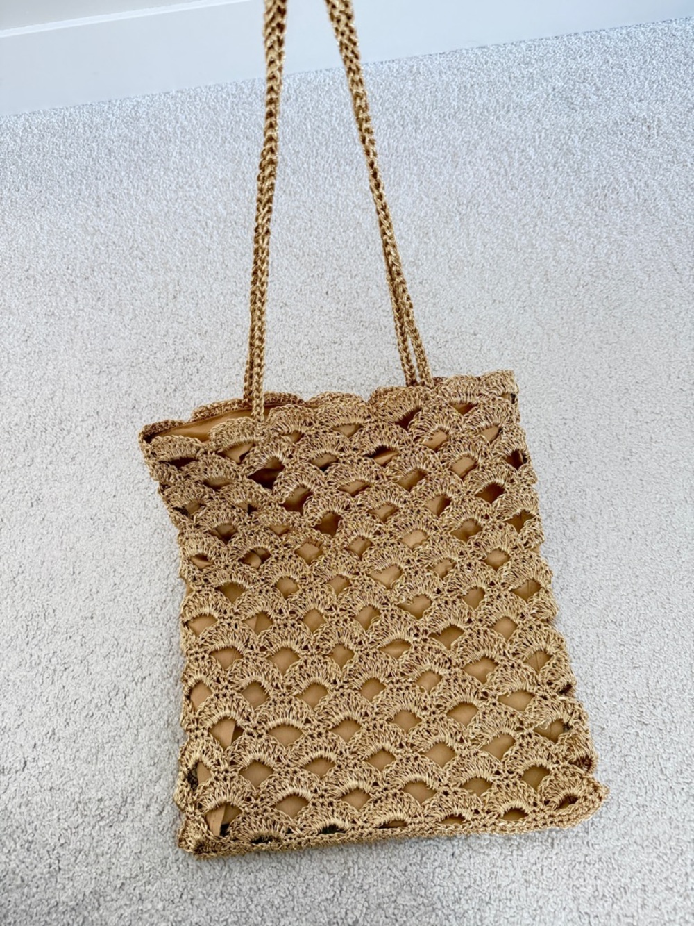 Brand new Woven Crochet Tote Bag in Natural Tan